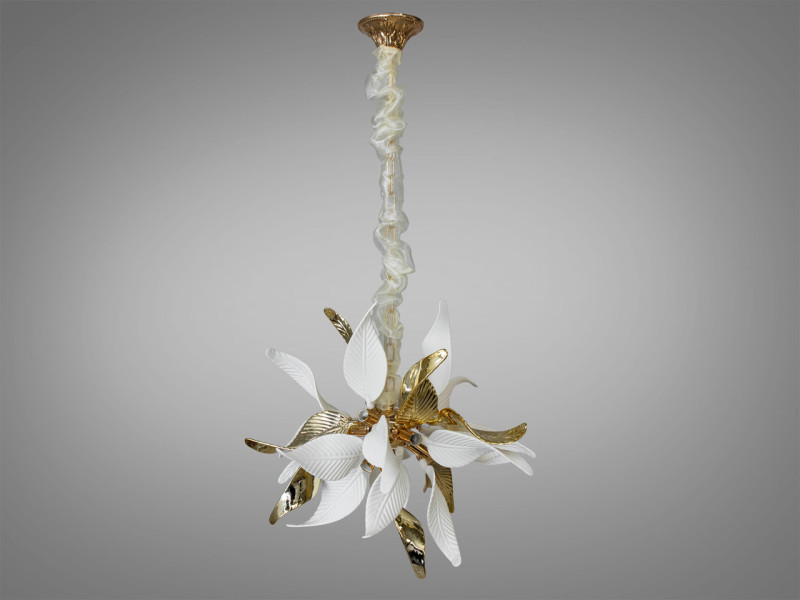 Підвісна люстра з порцеляновими елементами, 9 ламп, золотого кольору