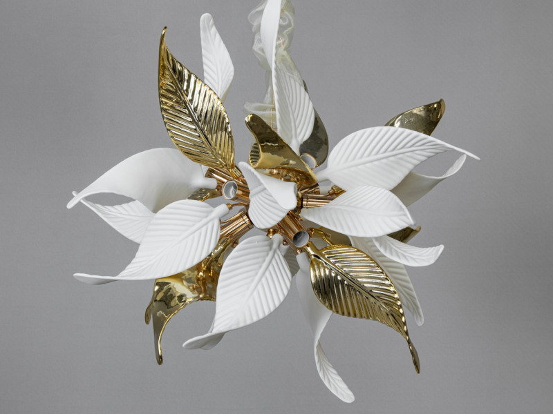 Підвісна люстра з порцеляновими елементами, 9 ламп, золотого кольору