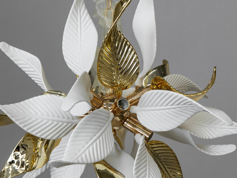 Підвісна люстра з порцеляновими елементами, 9 ламп, золотого кольору