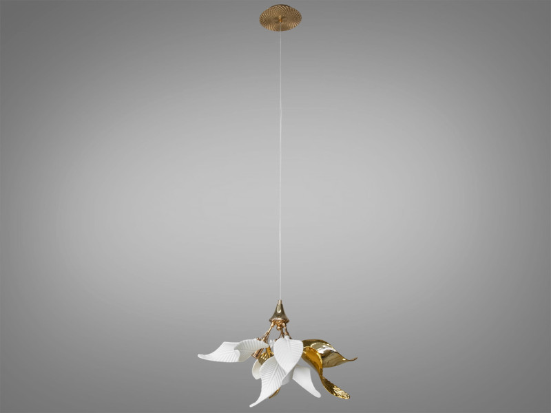 Підвісна люстра з керамічними елементами, 3 лампи, золотиса