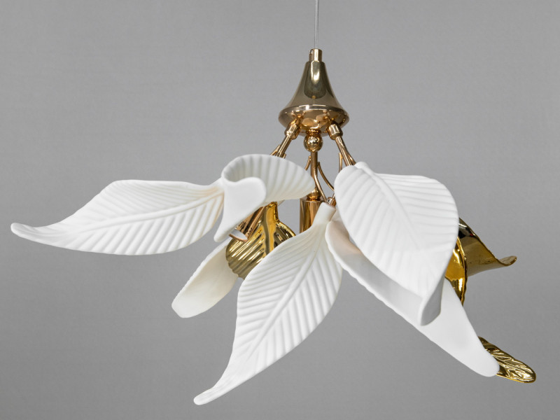 Підвісна люстра з керамічними елементами, 3 лампи, золотиса