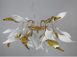 Підвісна люстра з фарфоровими елементами, 6 ламп, золотого кольору