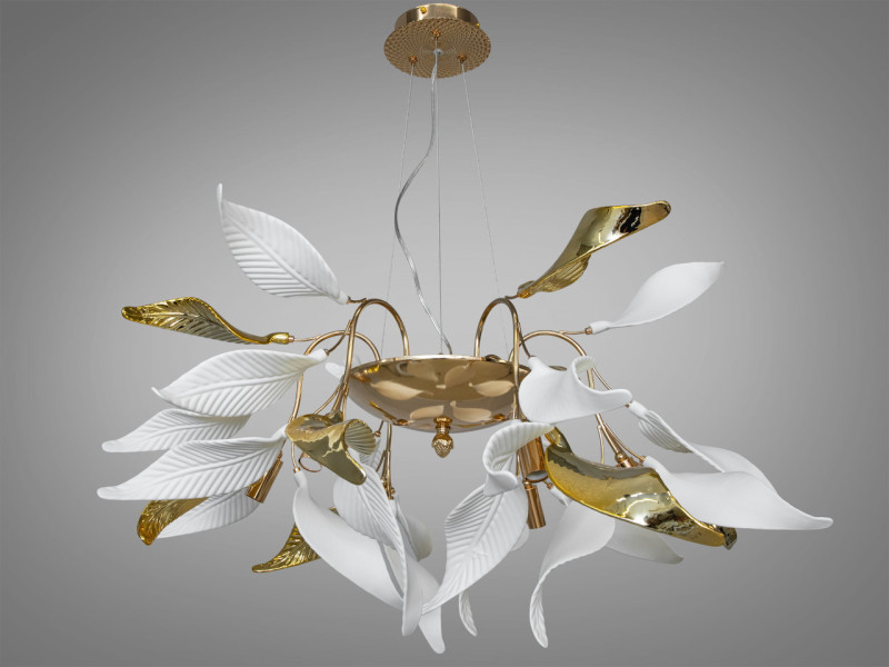 Підвісна люстра з фарфоровими елементами, 6 ламп, золотого кольору