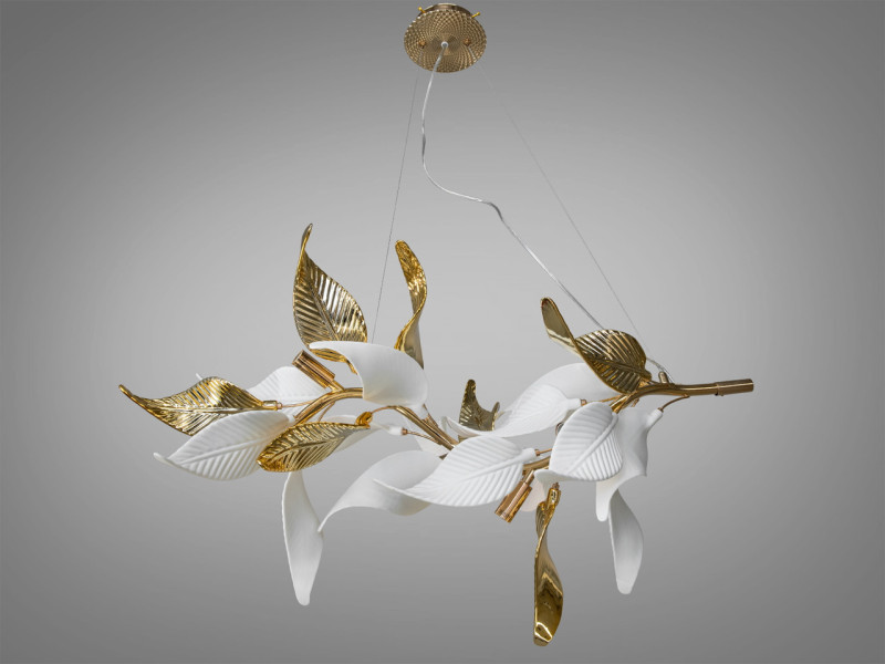 Підвісна люстра з керамічними елементами, 6 лампи, золотиста