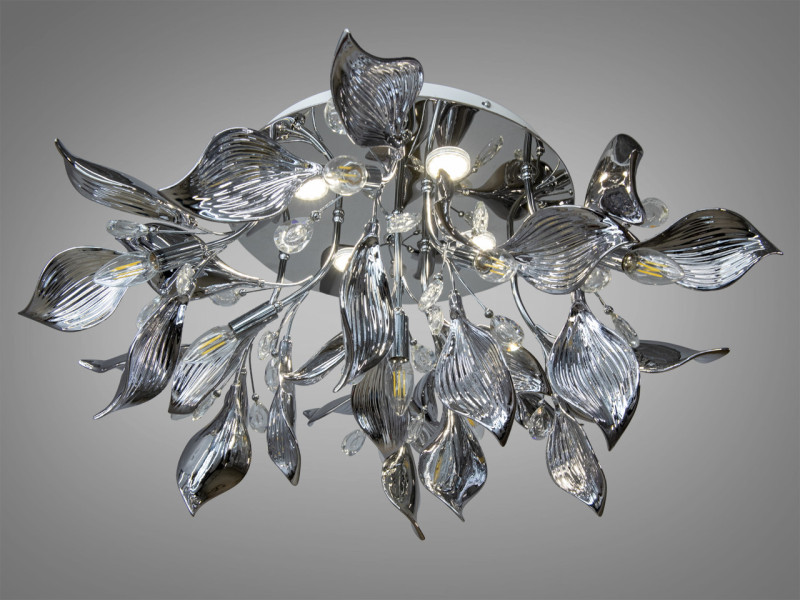 Порцелянова стельова люстра, 10 ламп, хром