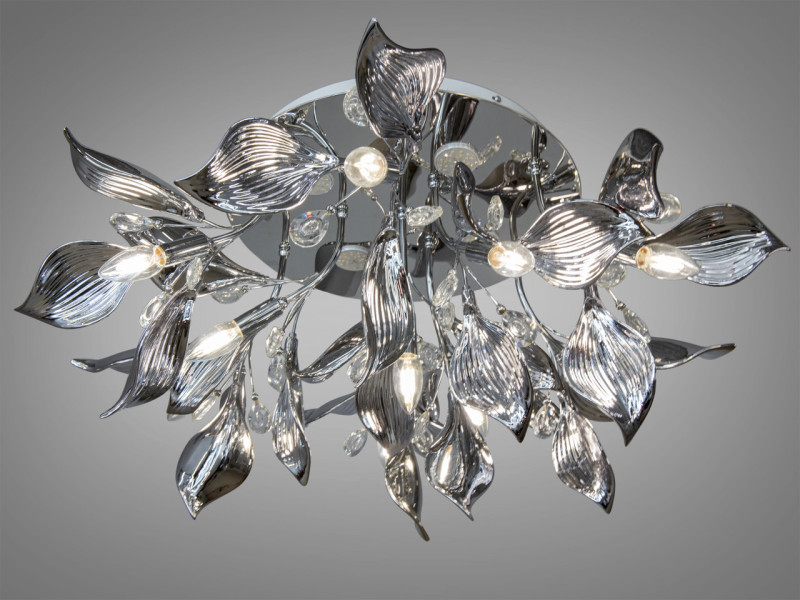 Порцелянова стельова люстра, 10 ламп, хром