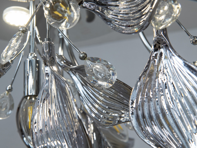 Порцелянова стельова люстра, 10 ламп, хром