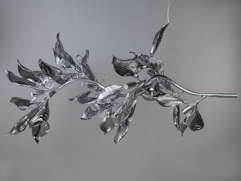 Підвісна фарфорова люстра витягнутої форми, 12 ламп, хром