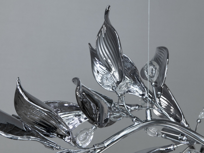 Підвісна фарфорова люстра витягнутої форми, 12 ламп, хром