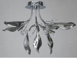 Стельова керамічна люстра в вітальню, 3 лампи, хром