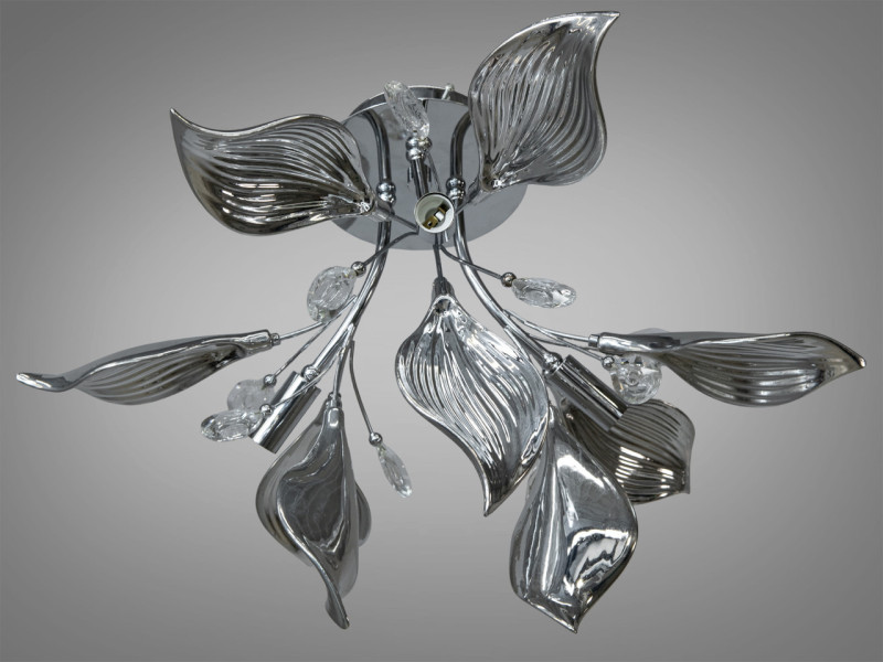 Стельова керамічна люстра в вітальню, 3 лампи, хром