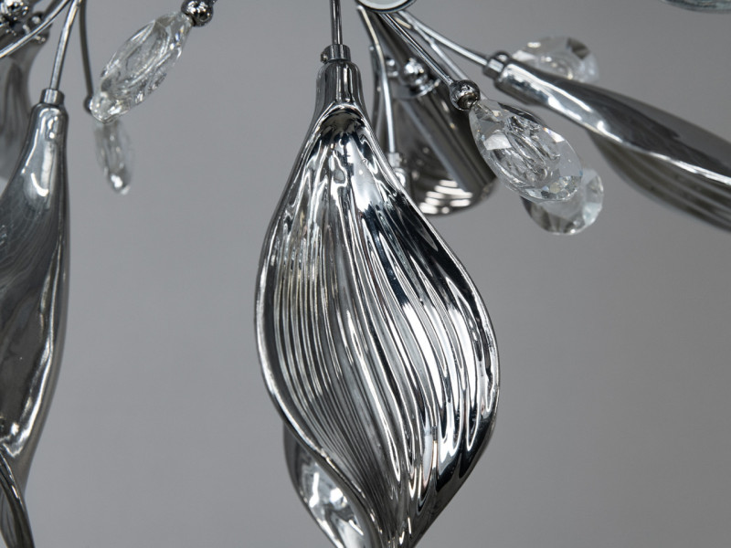 Стельова керамічна люстра в вітальню, 3 лампи, хром