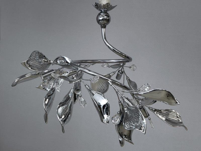 Підвісна люстра з керамічними елементами, 6 ламп, хром