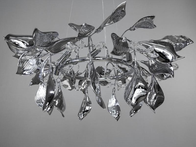 Підвісна фарфорова люстра, 8 ламп, хром