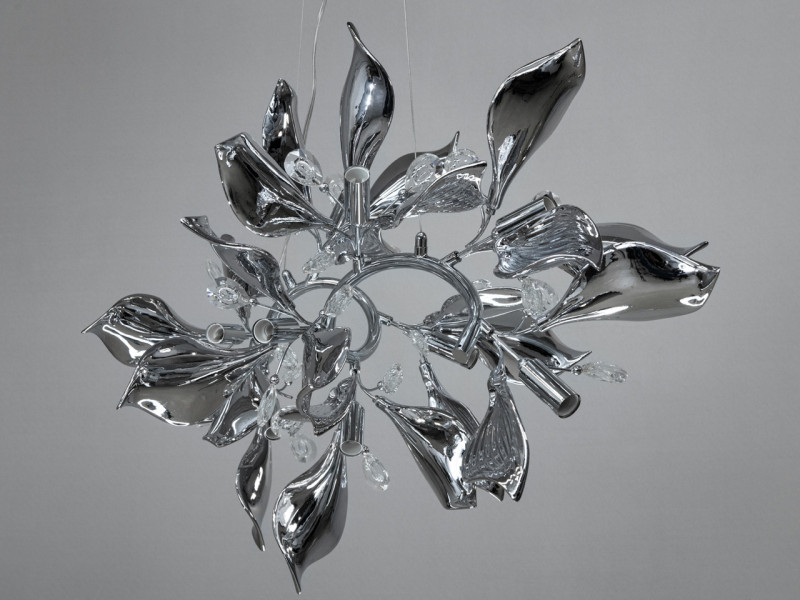 Підвісна фарфорова люстра витягнутої форми, 9 ламп, хром