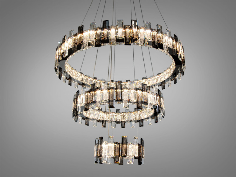 Кришталева LED люстра три кільця хром 70 Вт
