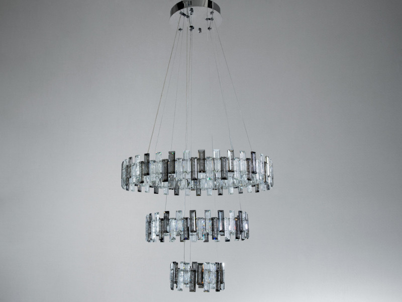 Кришталева LED люстра три кільця хром 70 Вт