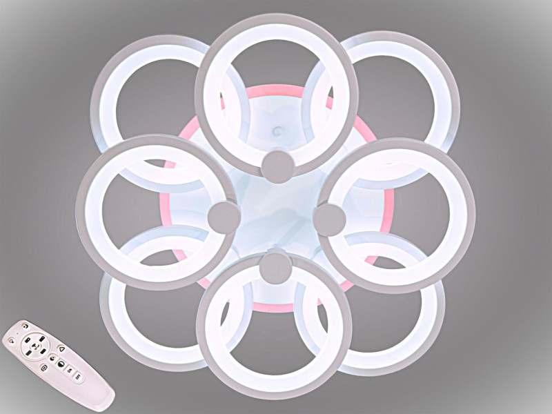 Біла люстра led кільця з дімером та LED підсвічуванням, 150W