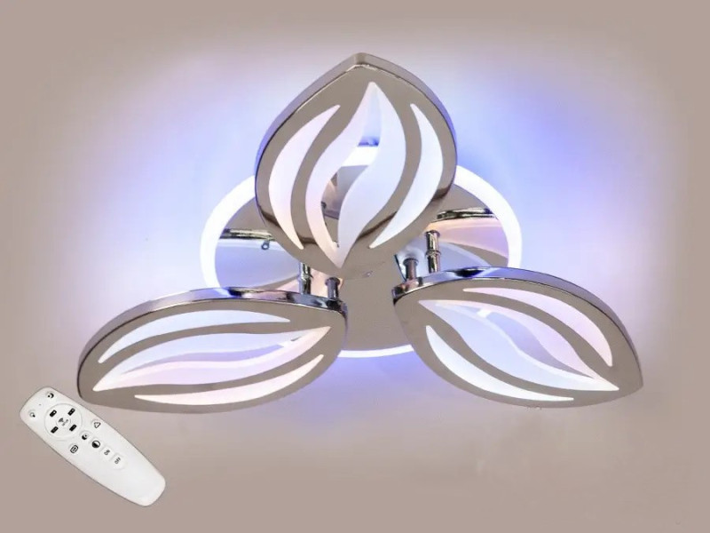 LED люстра з пультом, диммером, підсвіткою, 70W, хром