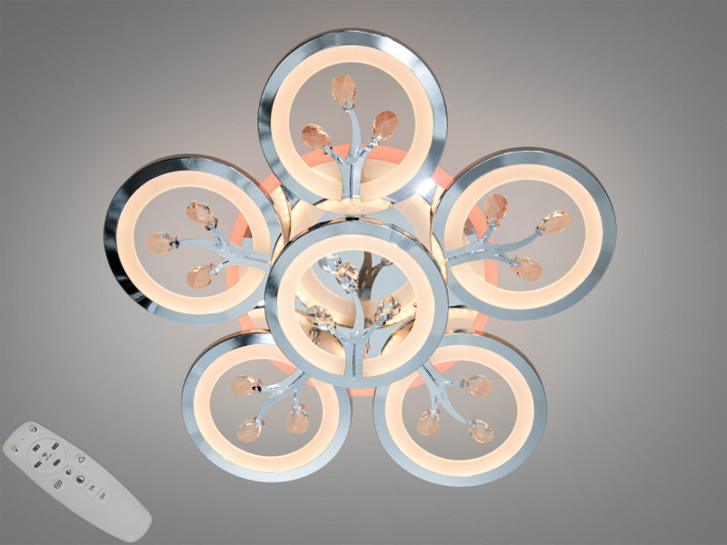 Стельова LED люстра хром 95Вт диммінг 6 кілець