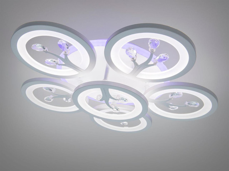 Стельова LED люстра біла 5+1 кільця 95 Вт RC