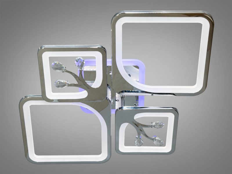 Стельова LED люстра хром 83W пульт димер 4 модулі