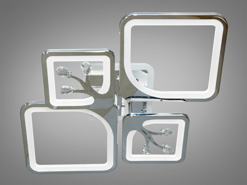 Стельова LED люстра хром 83W пульт димер 4 модулі