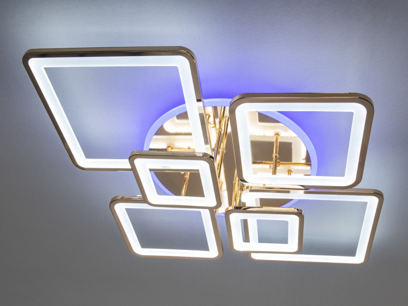 LED люстра на пульті з димером і різнобарвним підсвічуванням, 150W золотиста