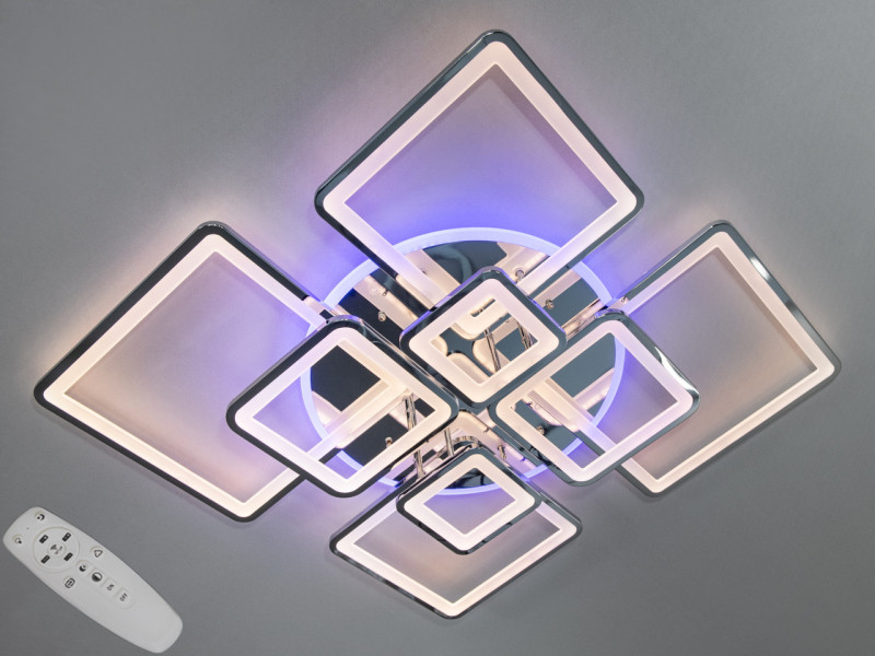 LED люстра з пультом, диммером та підсвіткою, 225W, хром