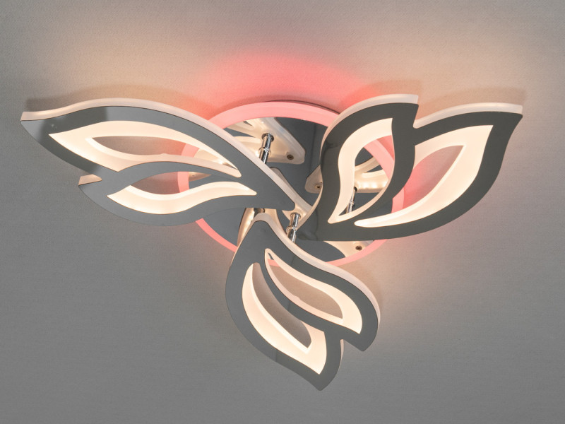 LED люстра з пультом, дімером і підсвічуванням, 55W, хром