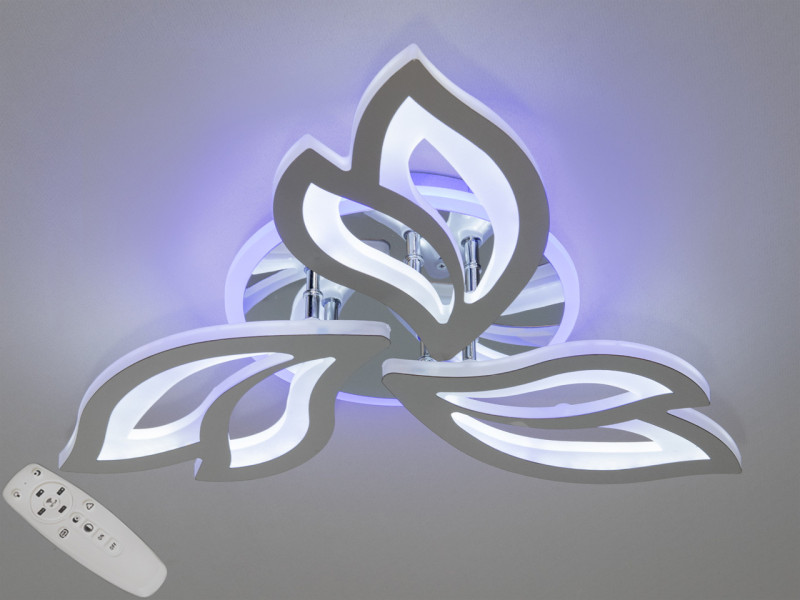 LED люстра з пультом, дімером і підсвічуванням, 55W, хром