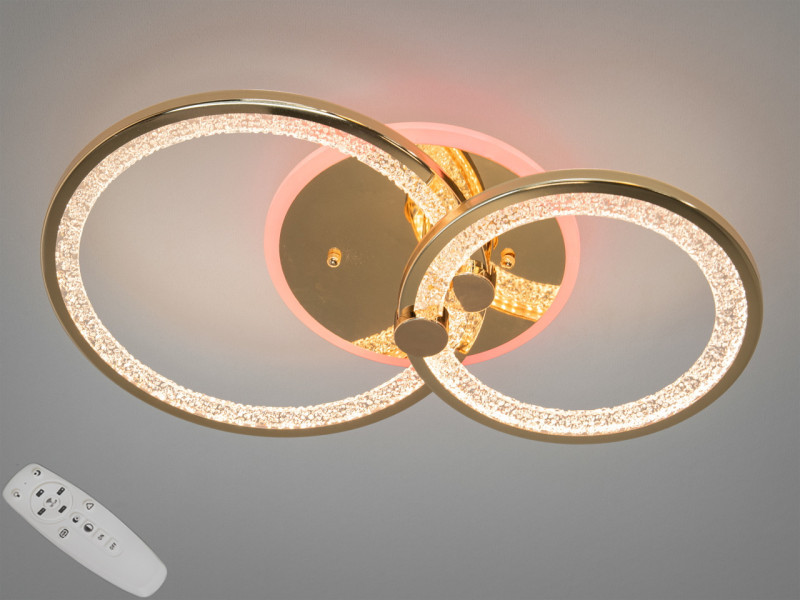 LED люстра з пультом, диммером і кольоровою підсвіткою, 55W, золотистого кольору