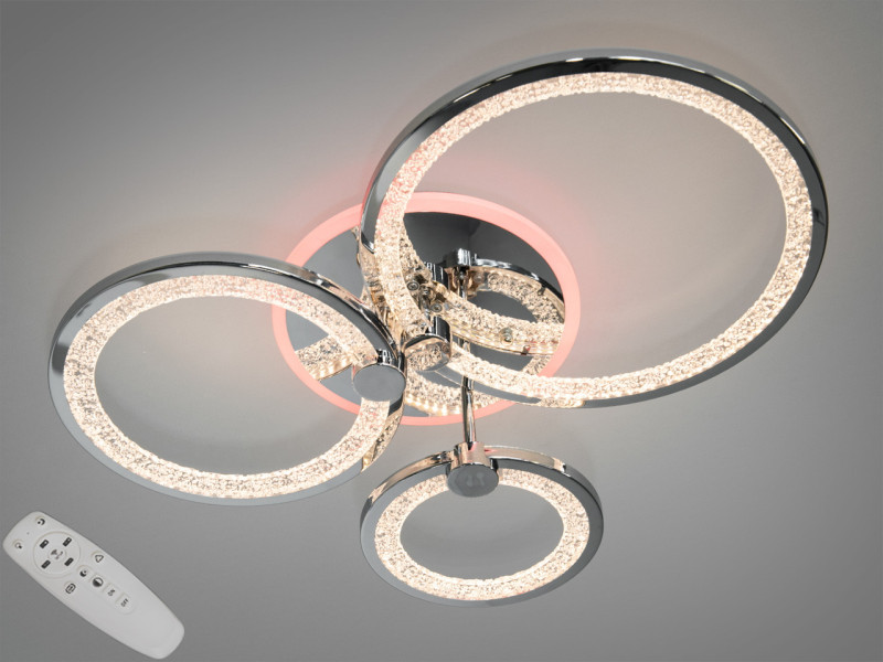 LED люстра з пультом, диммером і кольоровою підсвіткою, 70W, хром
