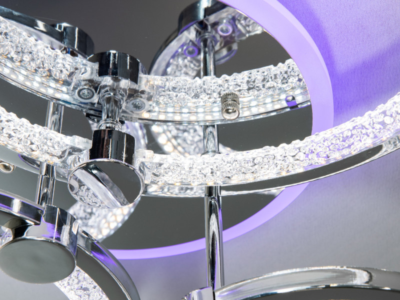 LED люстра з пультом, диммером і кольоровою підсвіткою, 70W, хром