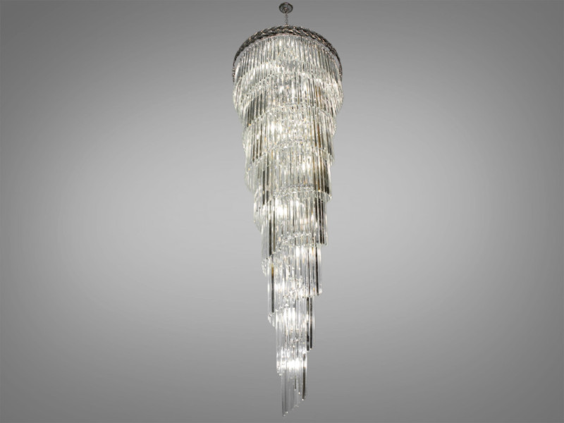 Каскадна кришталева люстра на 54 лампи, срібного кольору