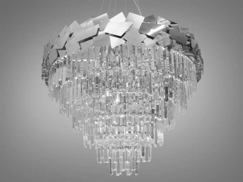 Підвісна кришталева люстра в хол, 22 лампи, хром