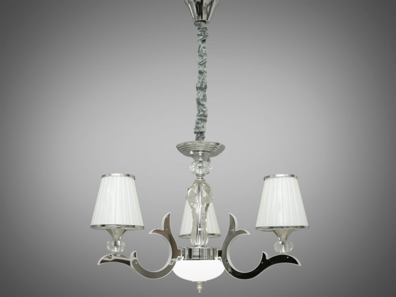 Класична люстра з ріжками, що світяться 15W та скляними білими плафонами, хром