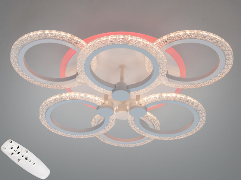 Люстра стельова LED біла 6 кілець 74W димер