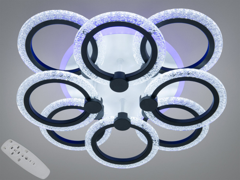 Стельова люстра 8 кілець чорна LED 92W
