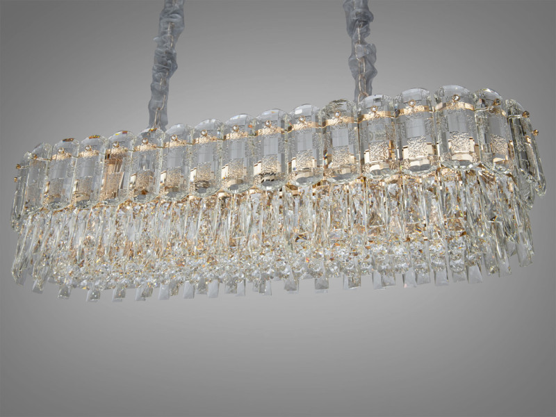 Підвісна кришталева люстра овальної форми, 8 ламп, золотиста