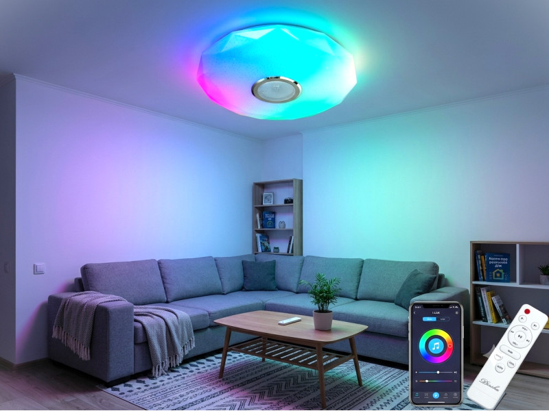 Смарт LED люстра із музичною колонкою біла RGB MP3 70 Вт