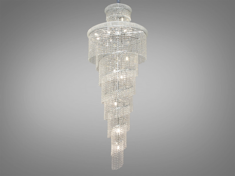 Каскадна кришталева люстра на 49 ламп цоколь е14, хром