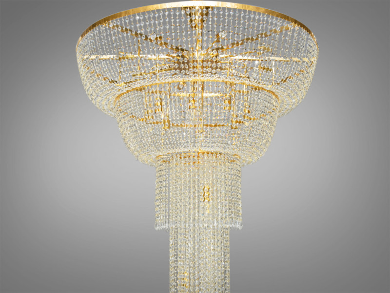 Кришталева люстра "Кришталевий каскад" на 22 лампи, колір лимонне золото