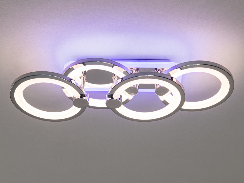 LED люстра з пультом, підсвічуванням, 65W, хром