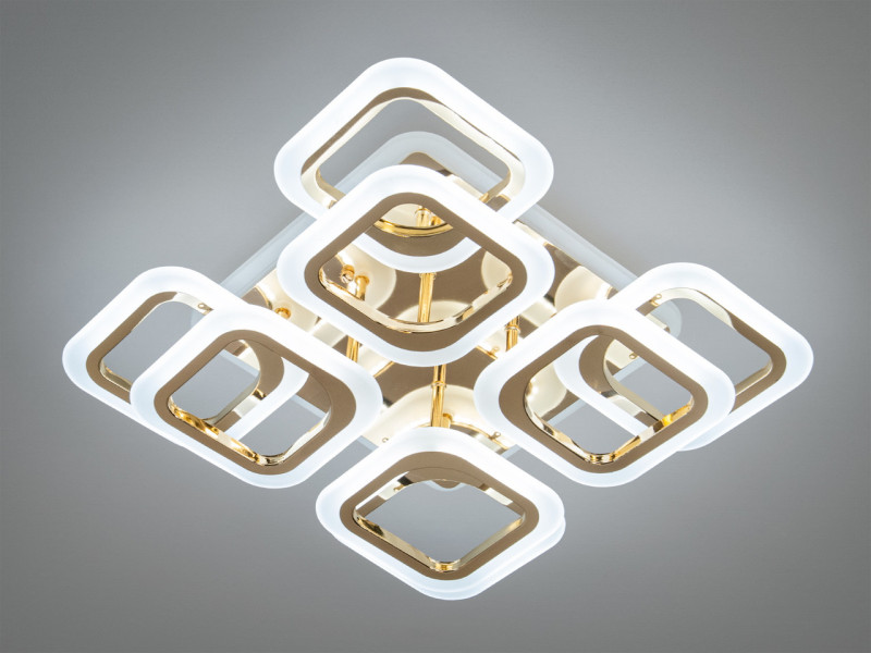 Стельова LED люстра з пультом, диммером і підсвічуванням, 120W, золотиста