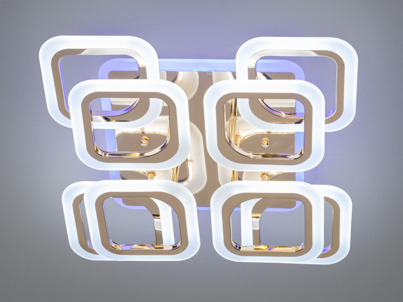 Стельова LED люстра з пультом, диммером і підсвічуванням, 120W, золотиста