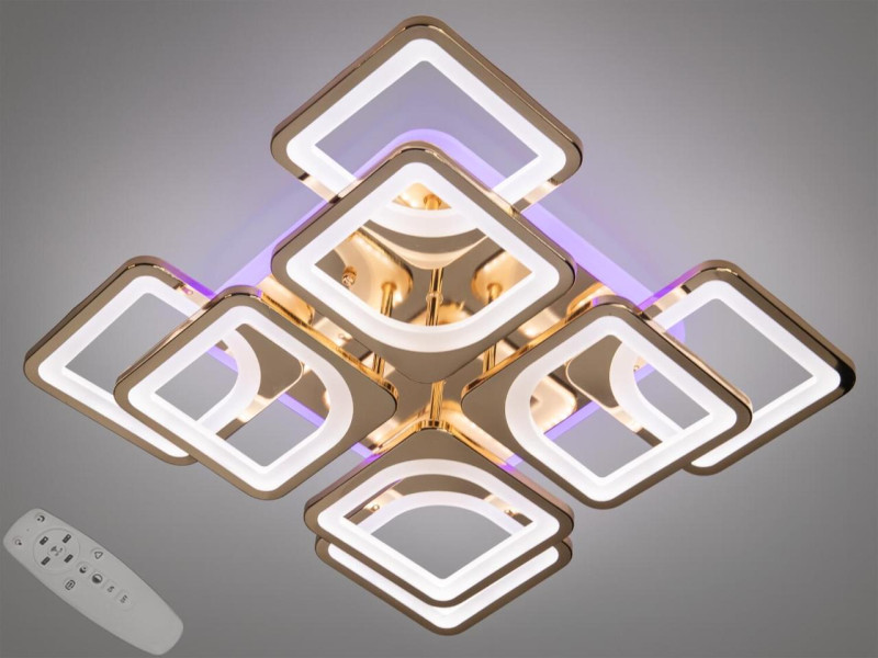 Стельова лед люстра з диммером і LED підсвічуванням, 130W, золото