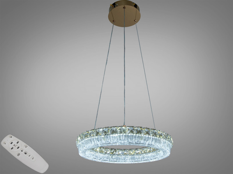 Підвісна кругла LED люстра золотиста 64Вт пульт 11м²