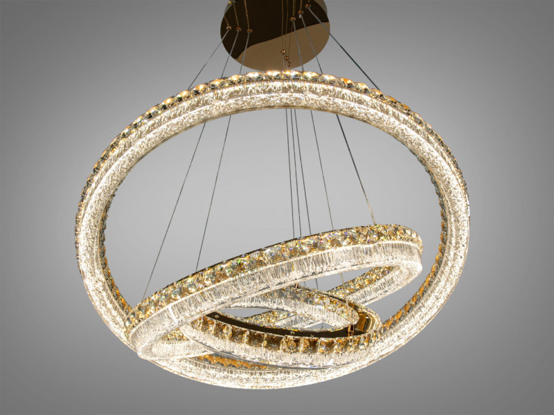 Світлодіодна люстра каскад золотиста 270Вт 3 кільця