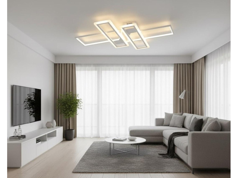Плоска світлодіодна стельова люстра з пультом, 90W, біла